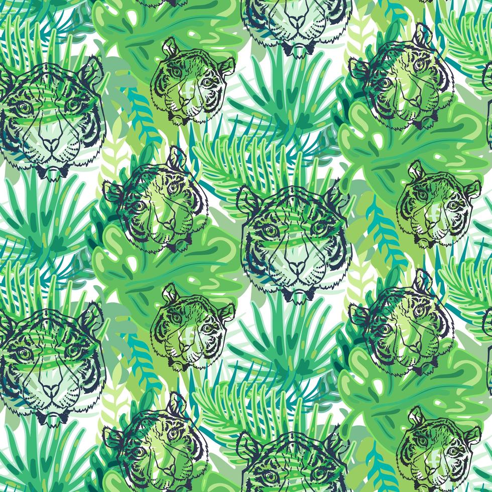 Outline tiger head seamless pattern wallpaper vector