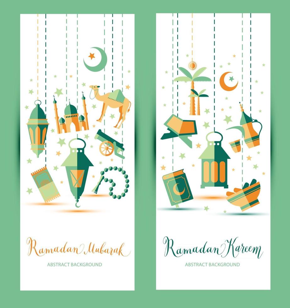 Banners set of islamic. green color design. vector