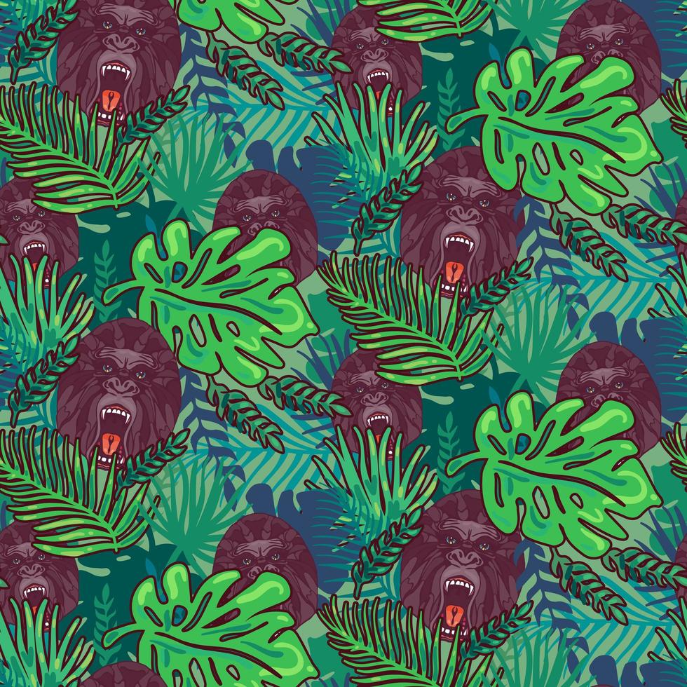 Angry gorillas seamless wallpaper pattern cartoon vector