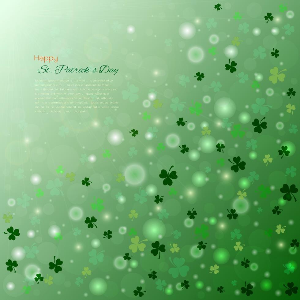 St Patrick day bokeh background with shamrock leaves light green backdrop and text for invitation or greeting card vector