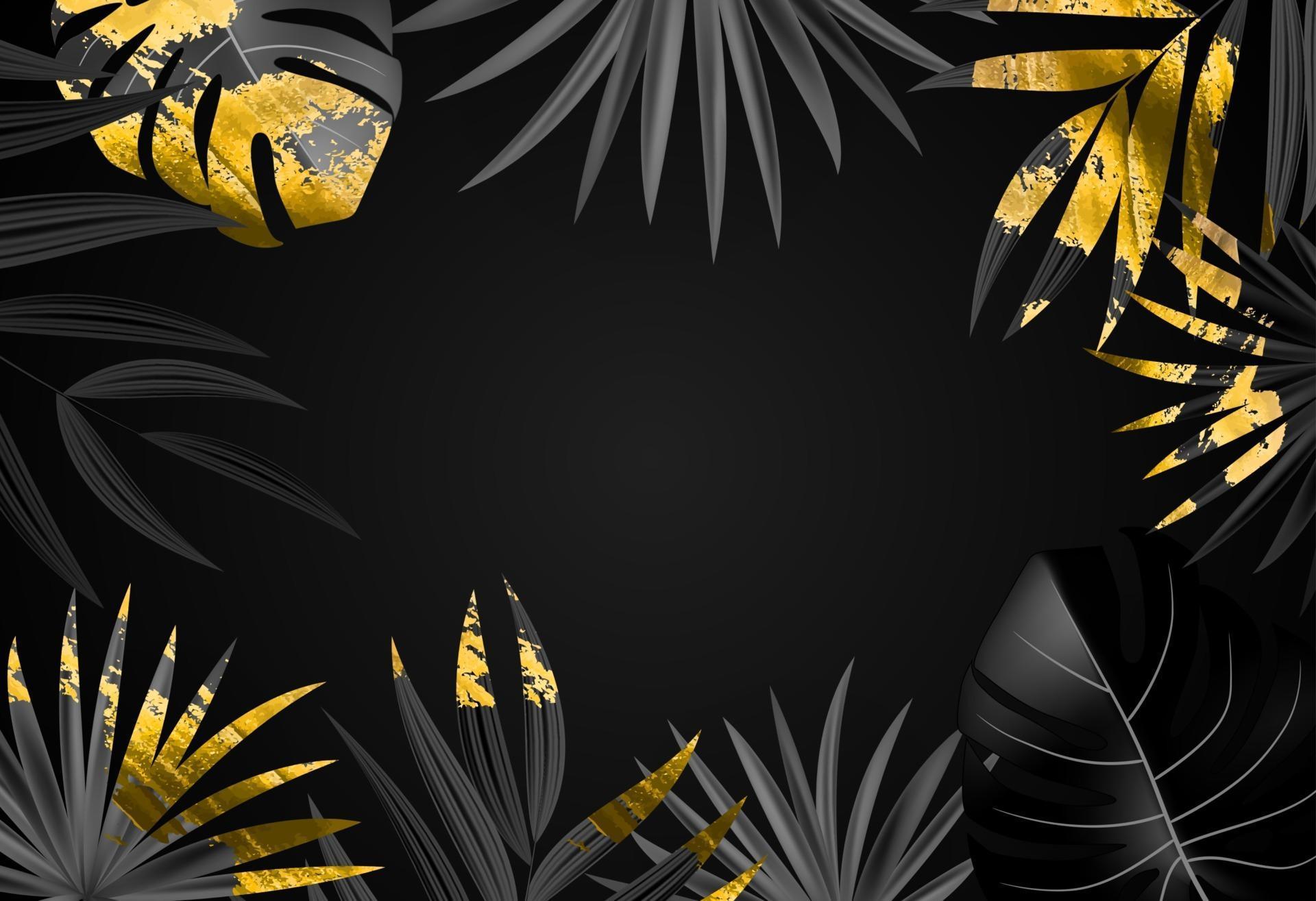 Natural Realistic Black and Gold Palm Leaf Tropical Background 2462645