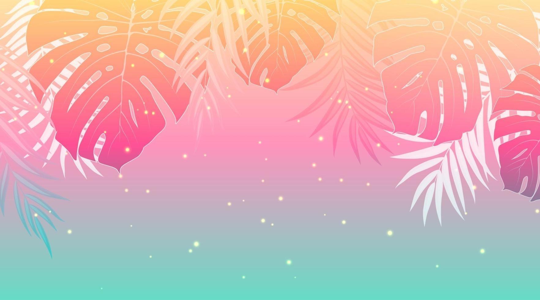 diseño de vacaciones de verano puesta de sol con hojas de palmera vector