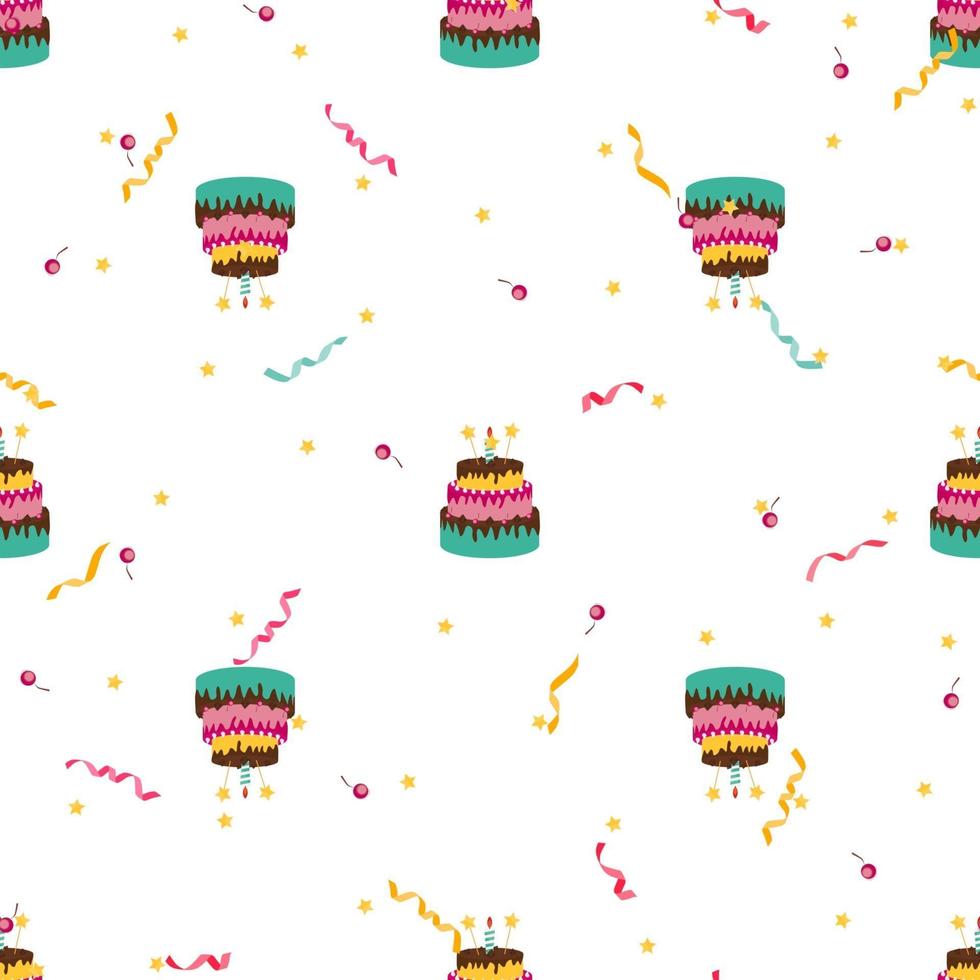 Cute Birthday Seamless Pattern Background with Cake Candles vector