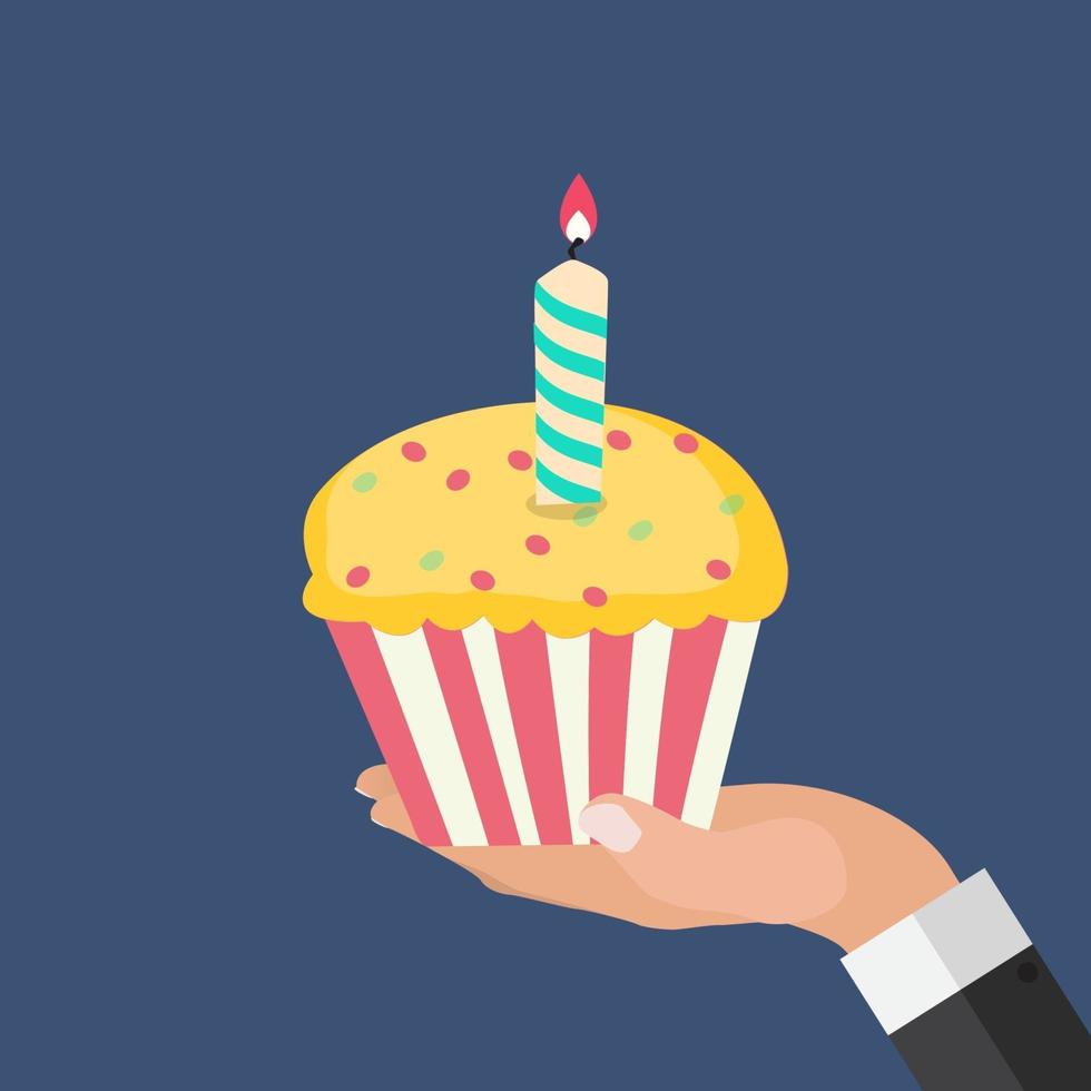 Flat Hand with Cake and Candles vector