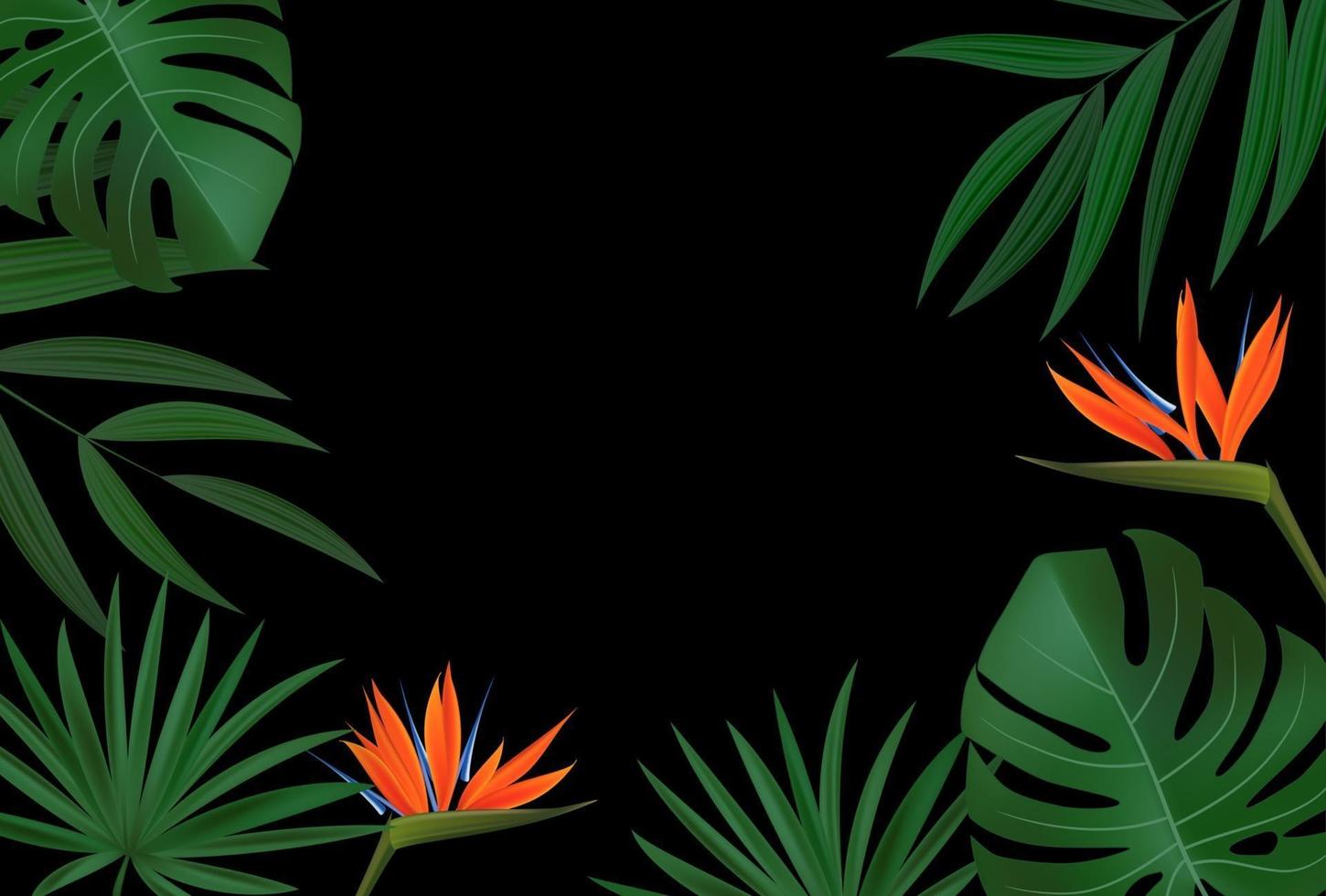 Natural Realistic Green Palm Leaf with Strelitzia Flower Tropical Background vector