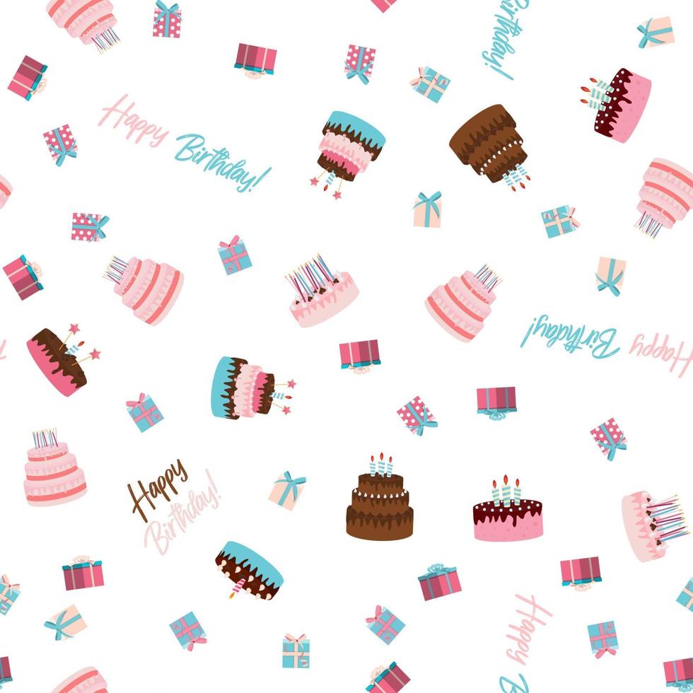 Cute Birthday Seamless Pattern Background with Cake vector