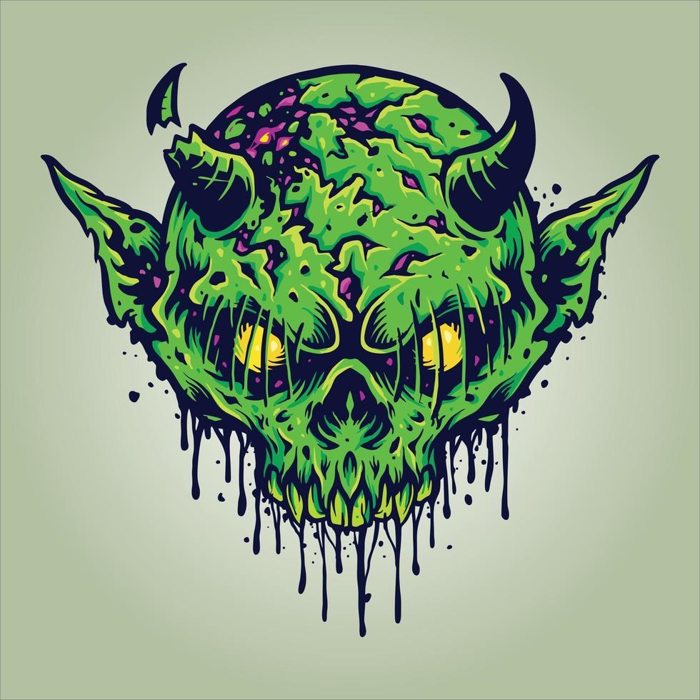 zombie skull head green devil ilustraciones vector