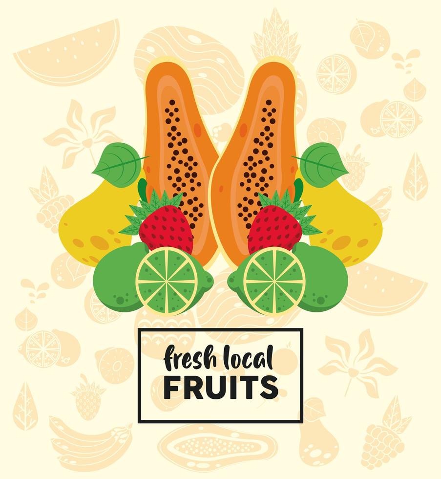 fresh local fruits lettering with papaya and fruits vector