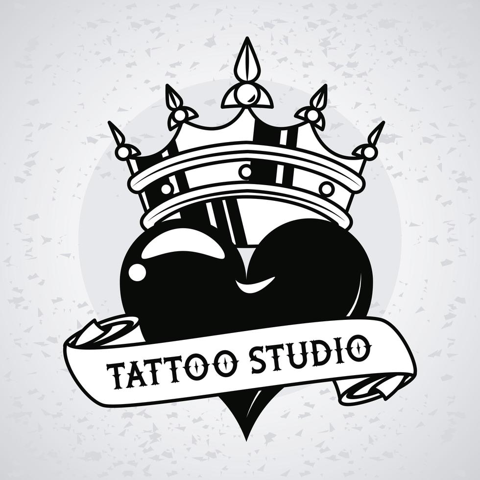 heart love with crown tattoo studio graphic vector