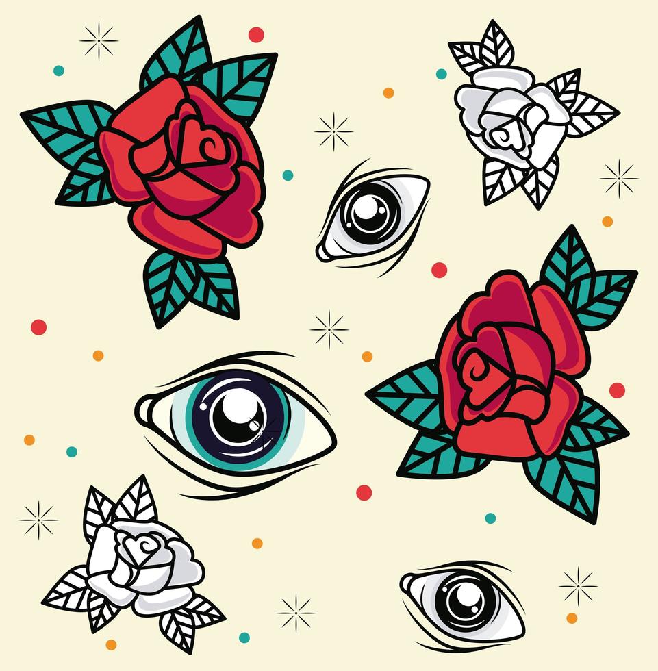 rosas y ojos tatuaje estudio gráfico vector