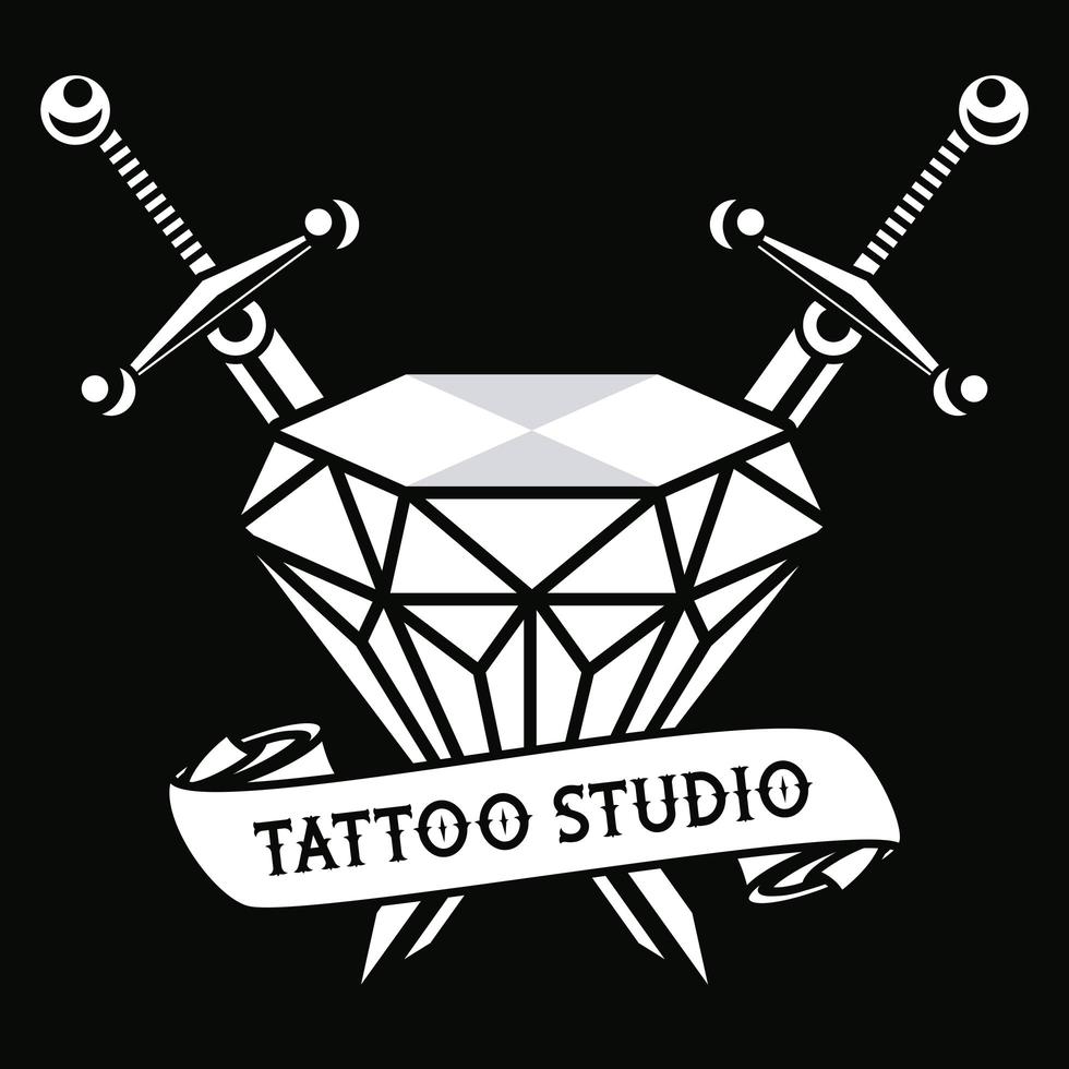 luxury diamond with swords tattoo studio graphic vector