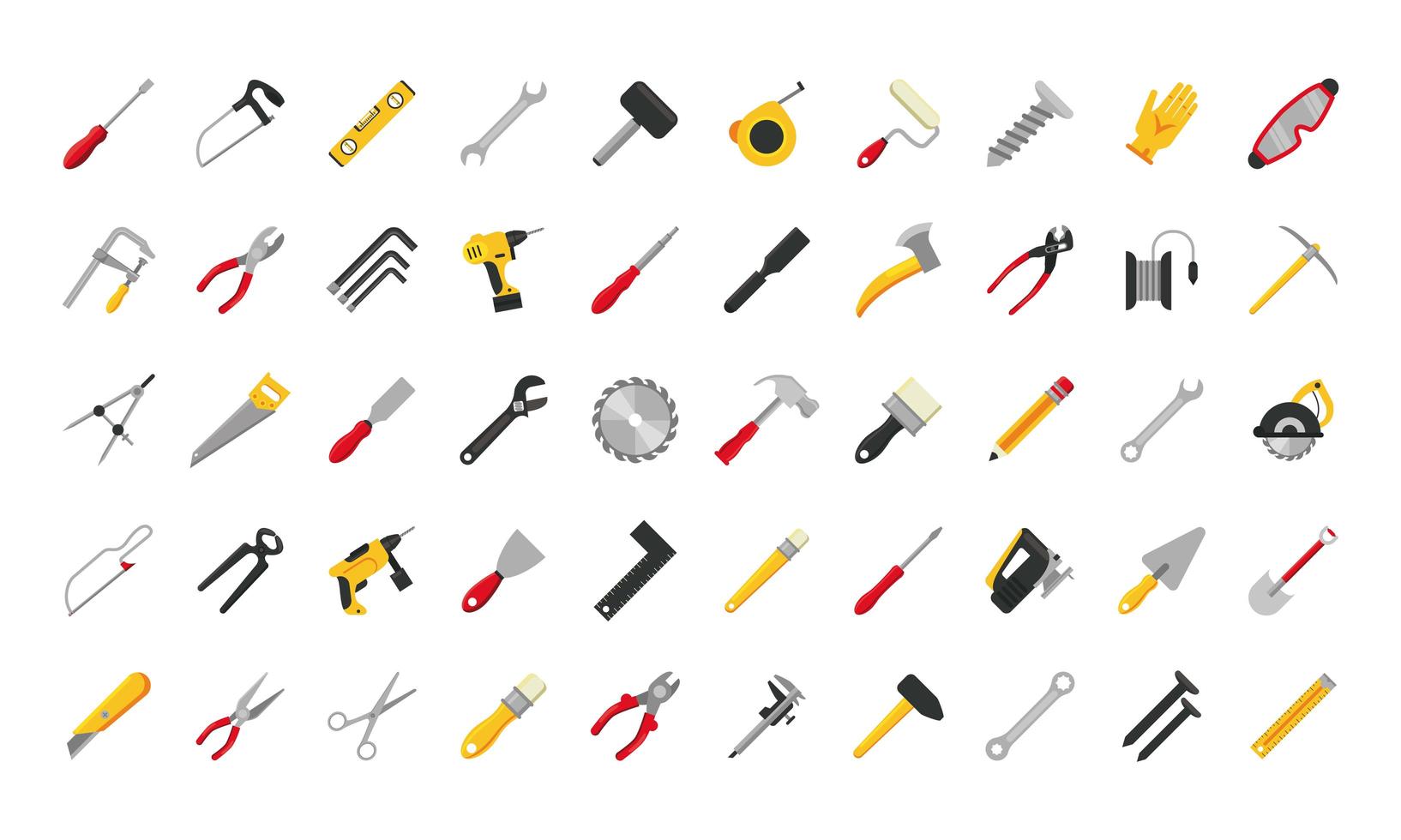 Paquete de cincuenta iconos de conjunto de herramientas vector