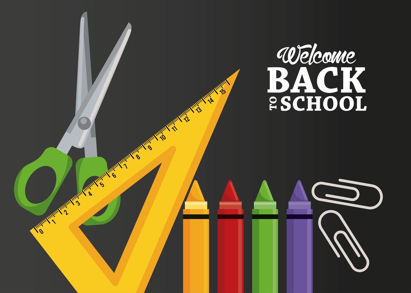 back to school poster with crayons and items vector