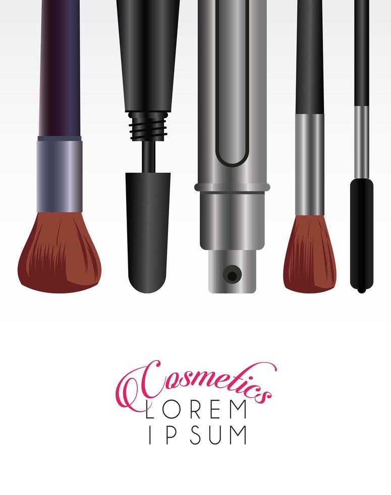 lettering and make up cosmetics in white background vector