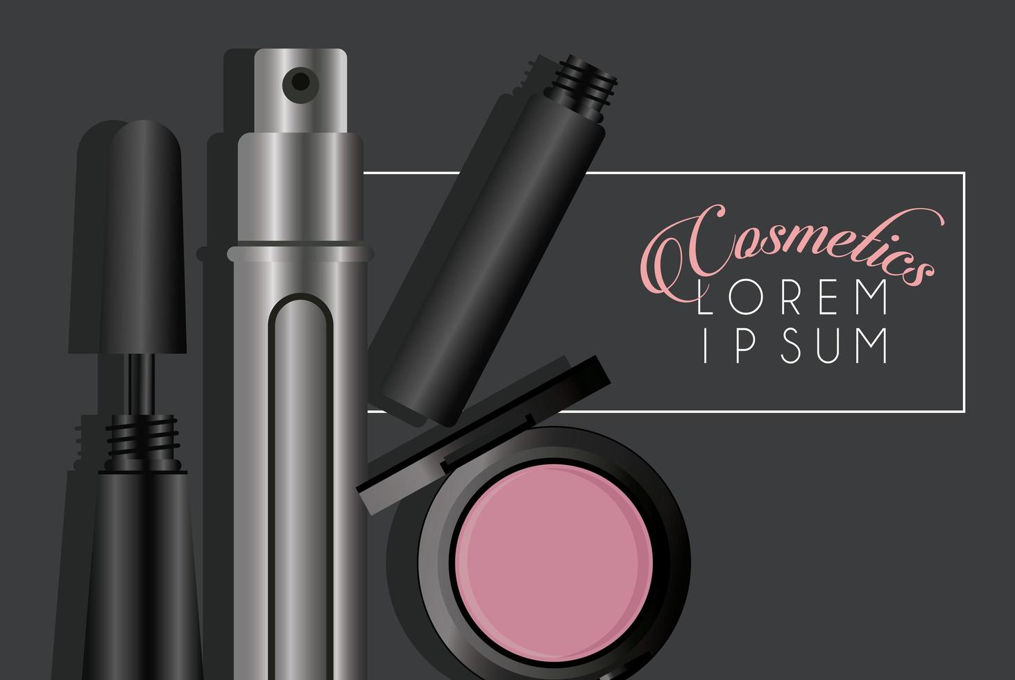 lettering and make up cosmetics in black background vector