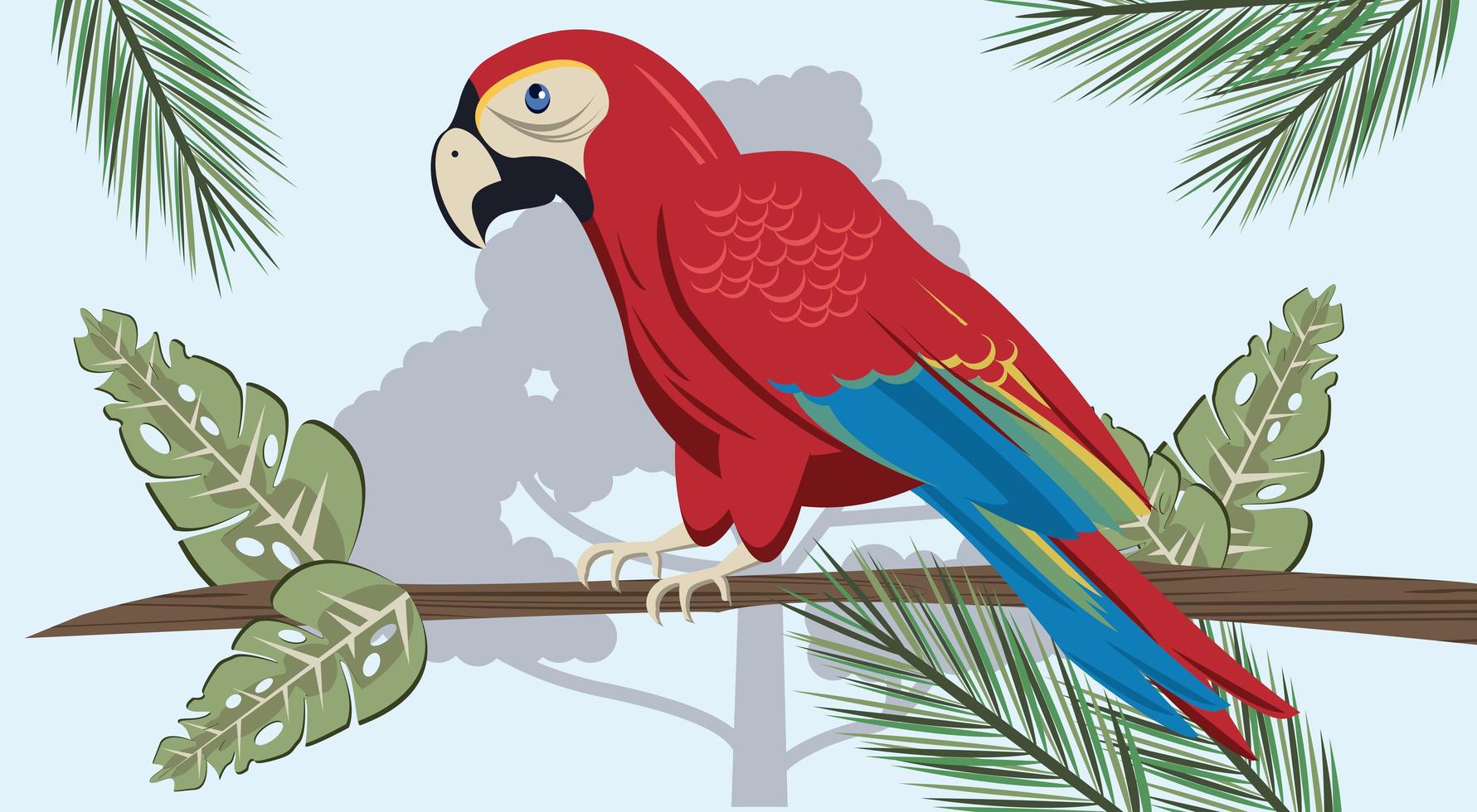 wild tropical parrot bird in the jungle scene vector