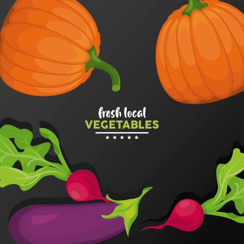 local fresh vegetables lettering with black background vector