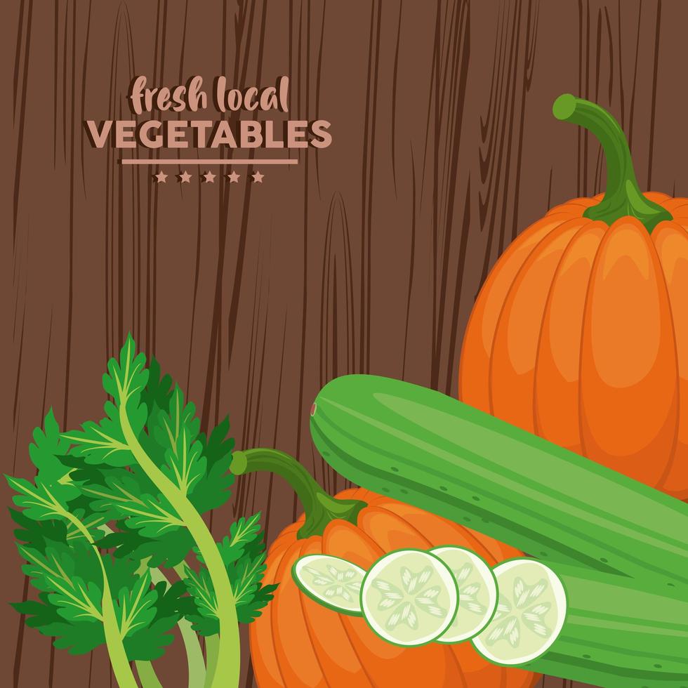 fresh local vegetables lettering with wooden background vector