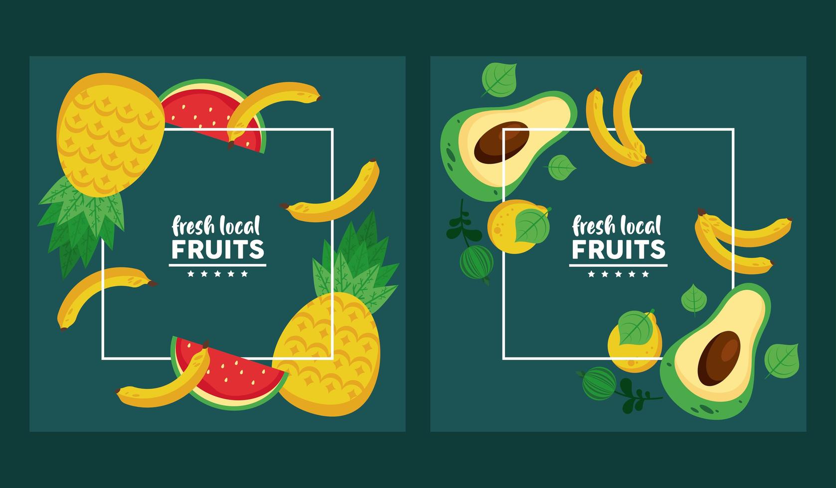 fresh local fruits set of patterns in green background vector