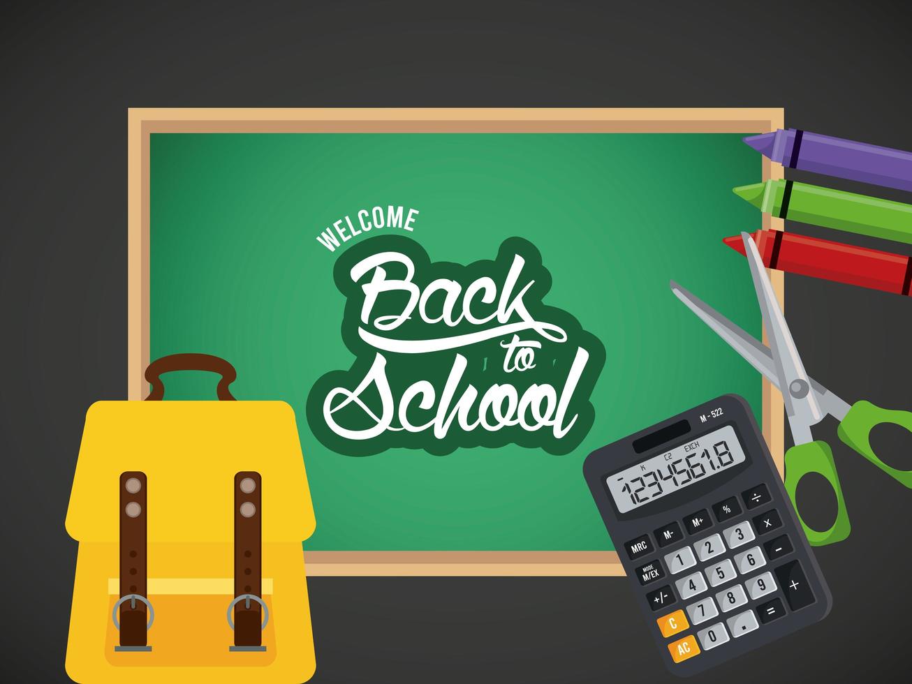 back to school poster with chalkboard and crayons vector