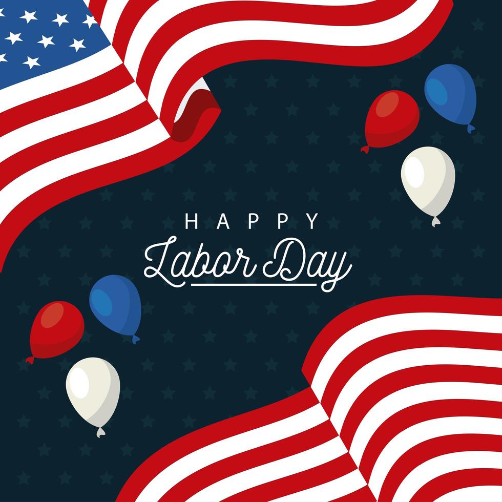 happy labor day celebration with usa flag and balloons helium vector