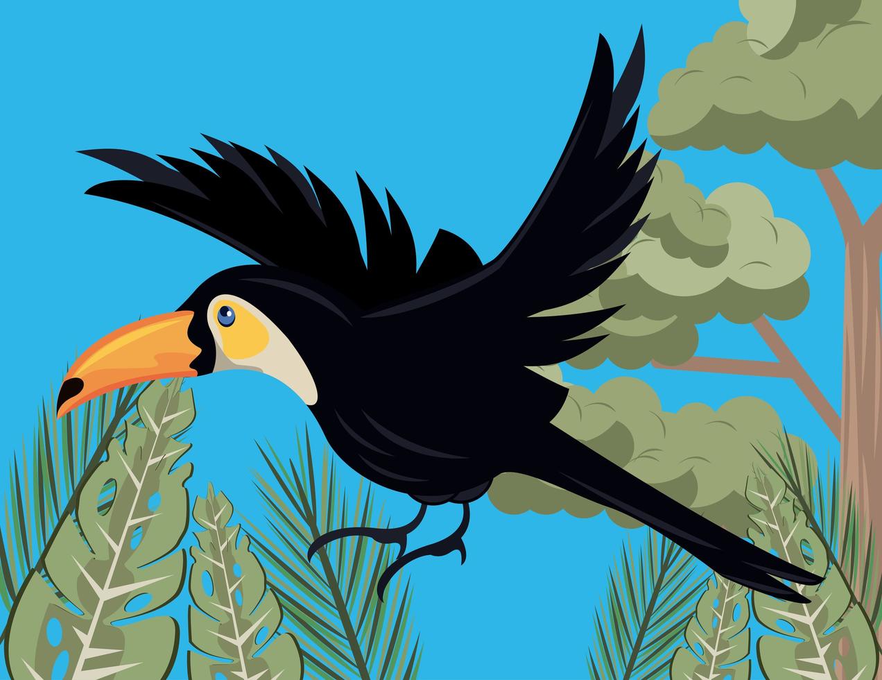 wild toucan bird flying in the jungle scene vector