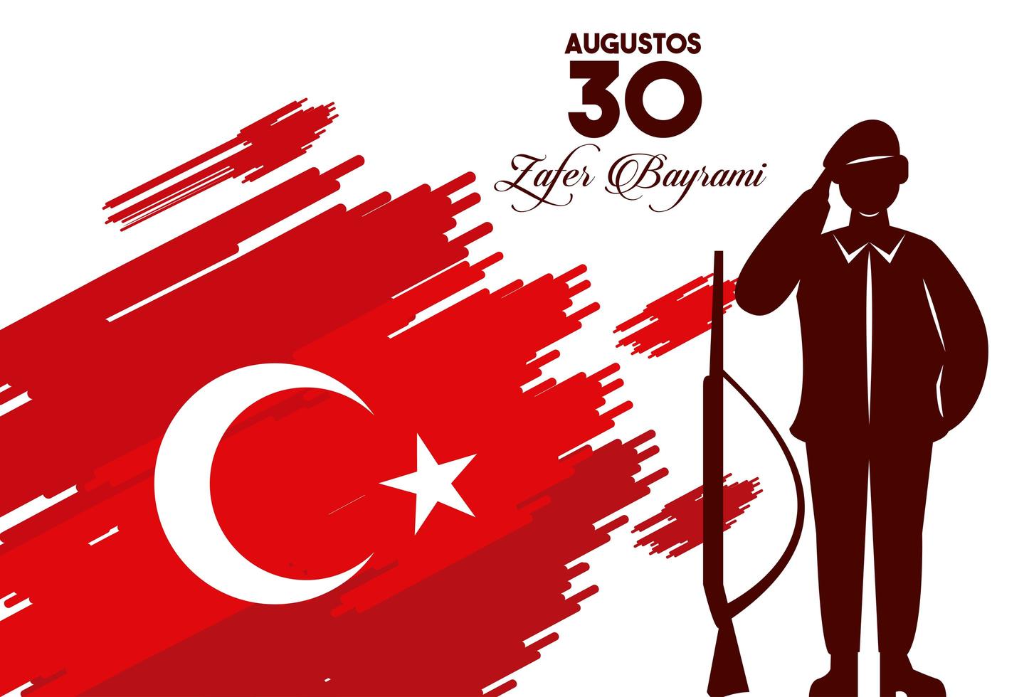zafer bayrami celebration with soldier and weapon in flag vector