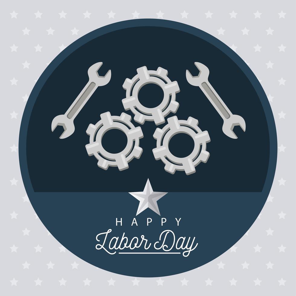 happy labor day celebration with wrench and gears vector