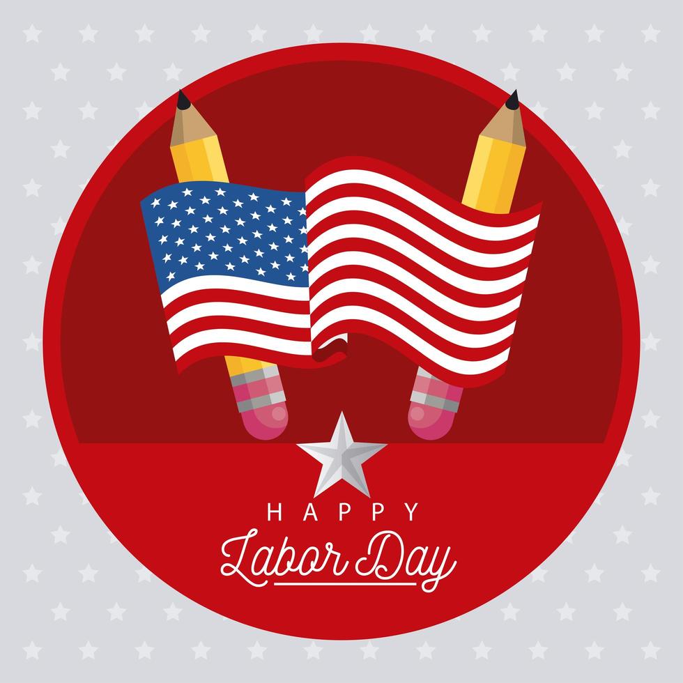 happy labor day celebration with usa flag and pencils vector