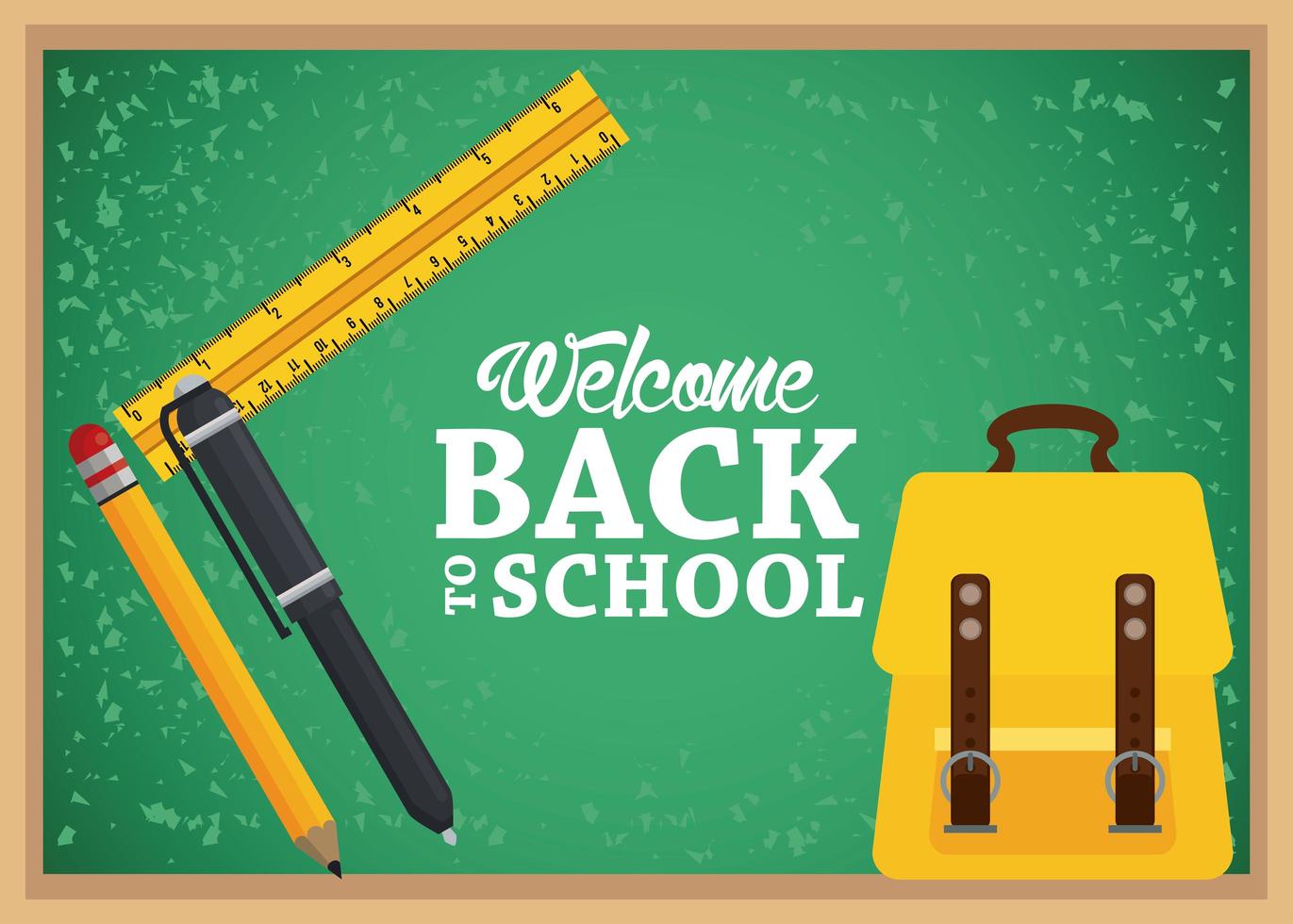 back to school poster with schoolbag and supplies in chalkboard vector