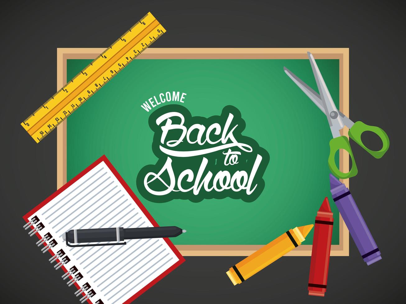back to school poster with chalkboard and pen vector