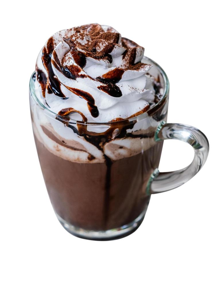 Hot chocolate with whipping cream in mug photo