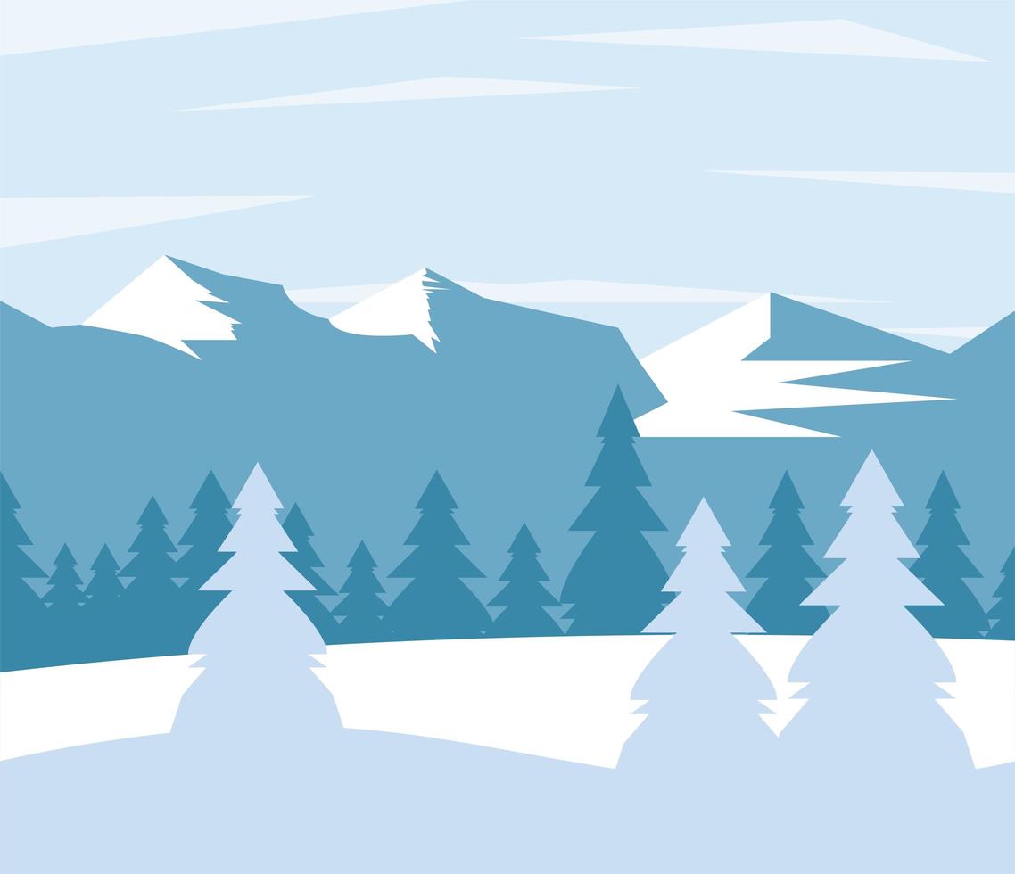 beauty blue mountains winter landscape scene vector