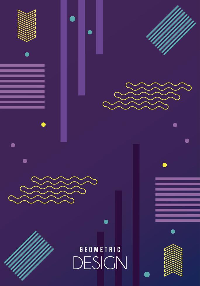 geometric design lettering in purple color memphis background vector