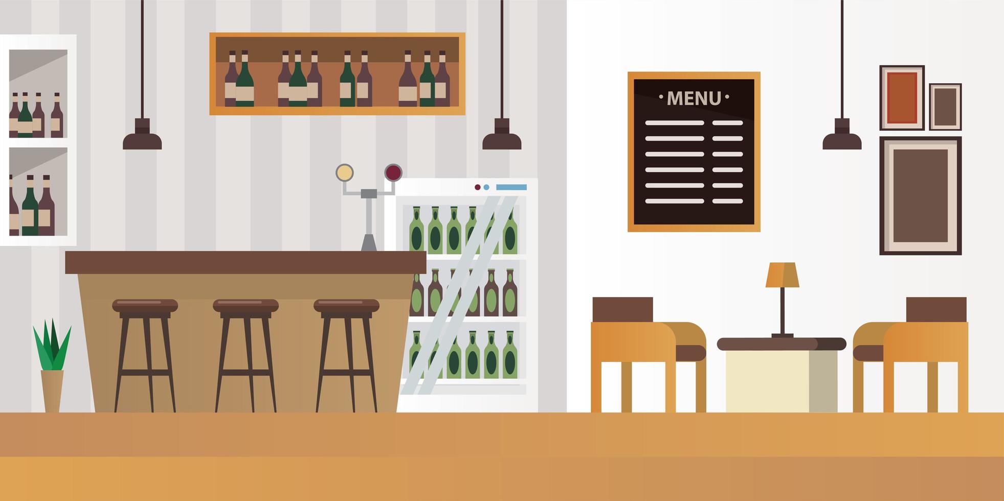 table and chairs with bar restaurant scene vector