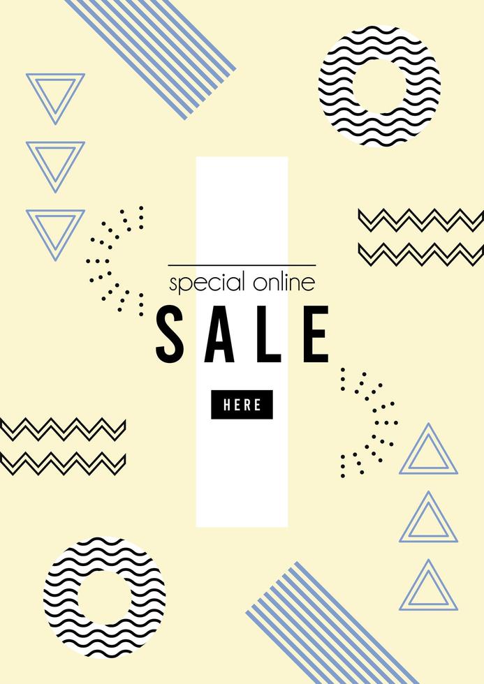 store online sale lettering in cream memphis background vector