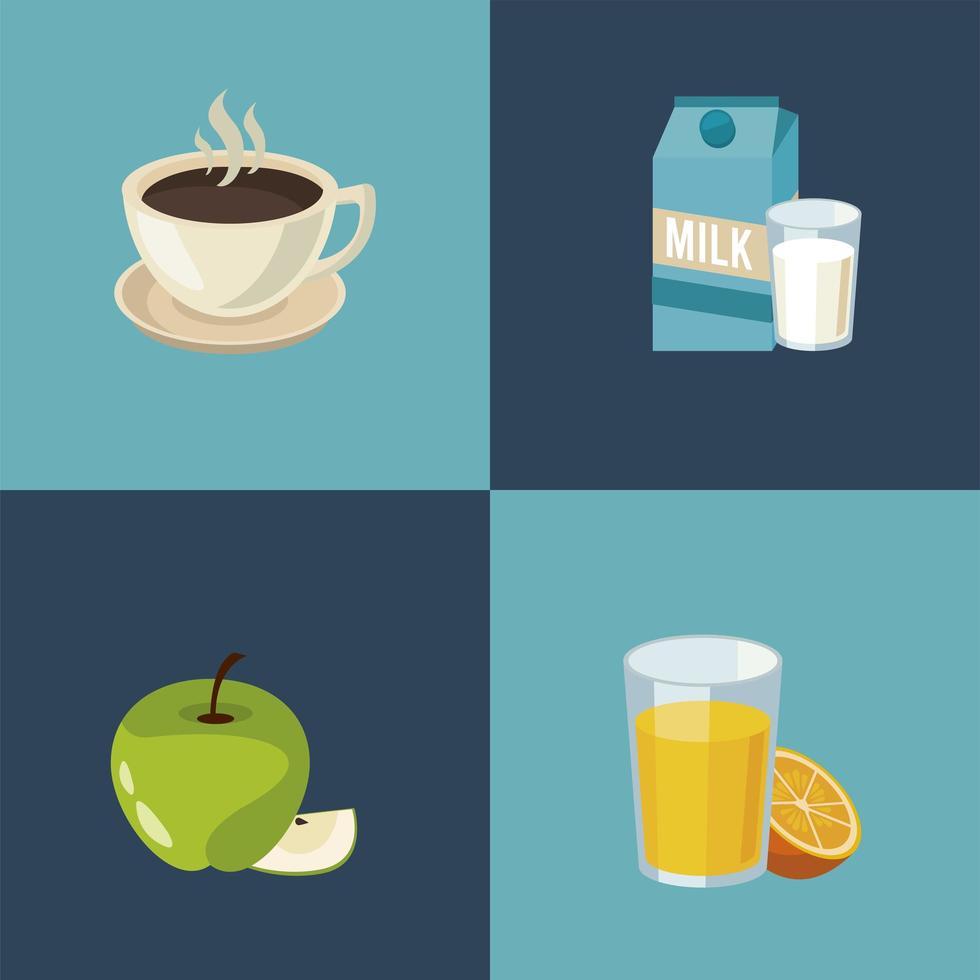 bundle of four breakfast ingredients set icons vector