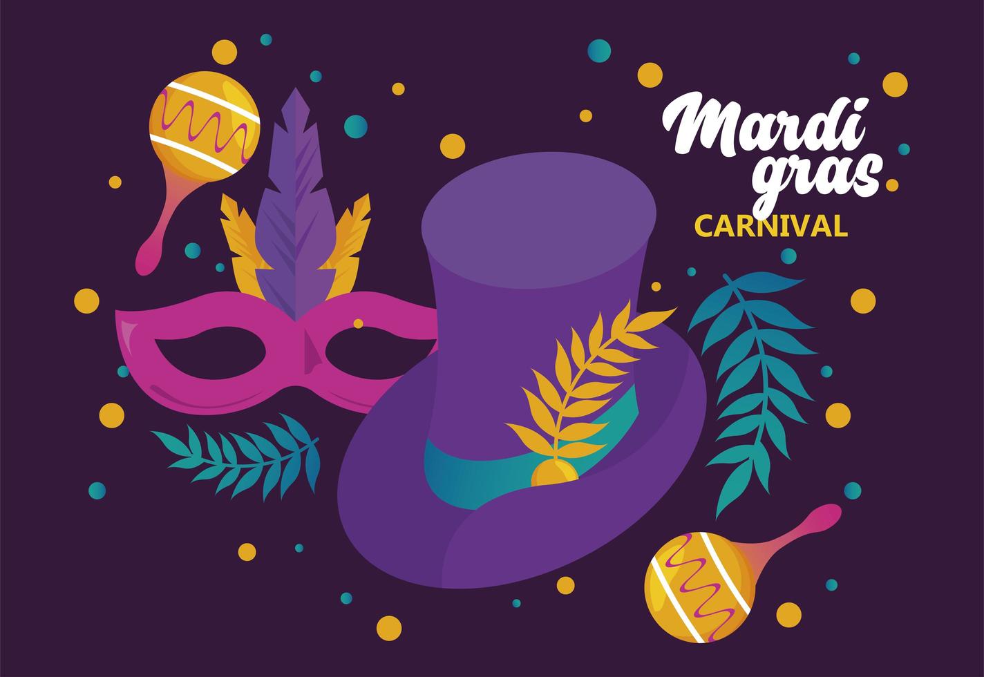 mardi gras carnival party celebration with maracas and mask vector