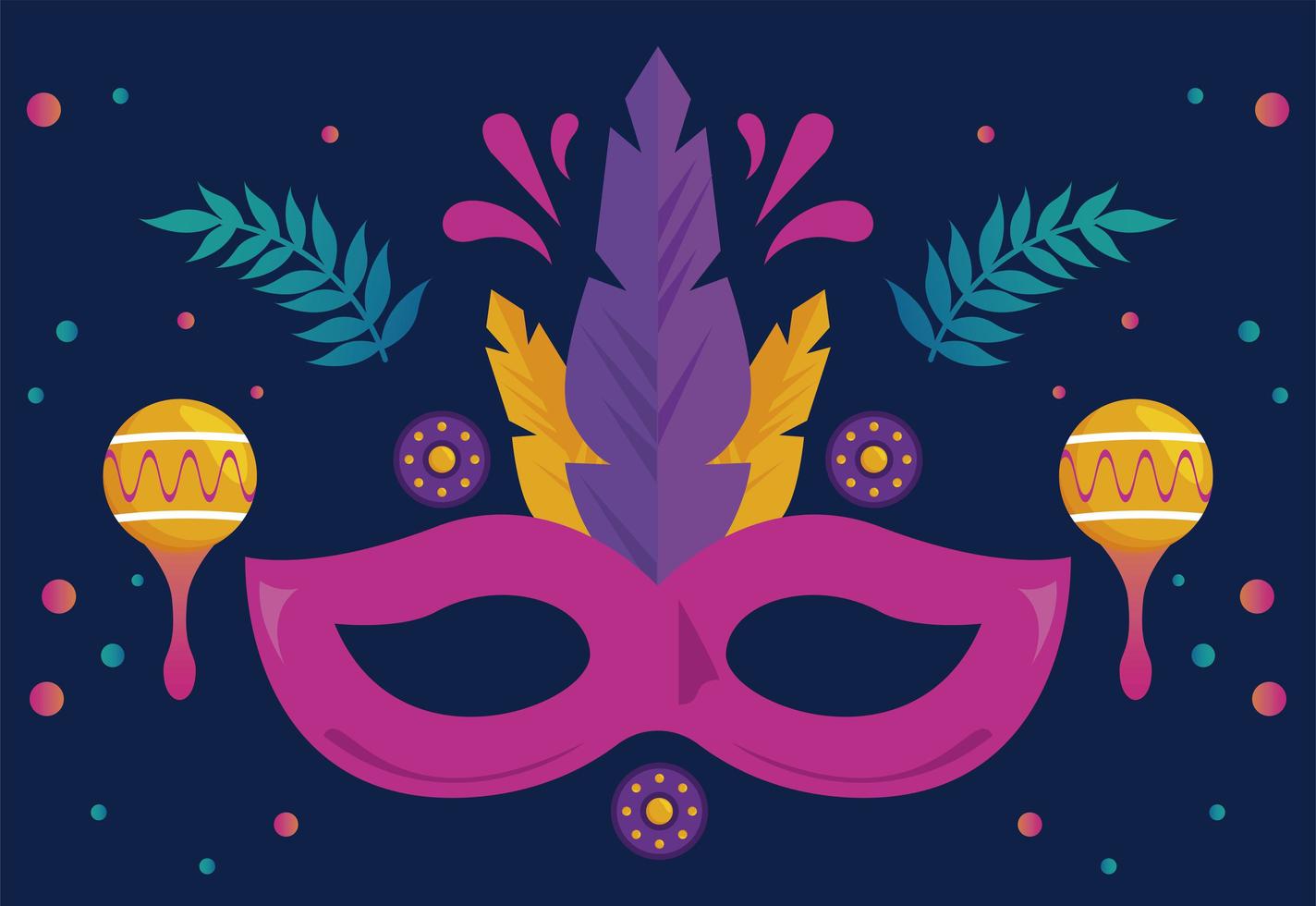 mardi gras carnival party with mask and maracas vector