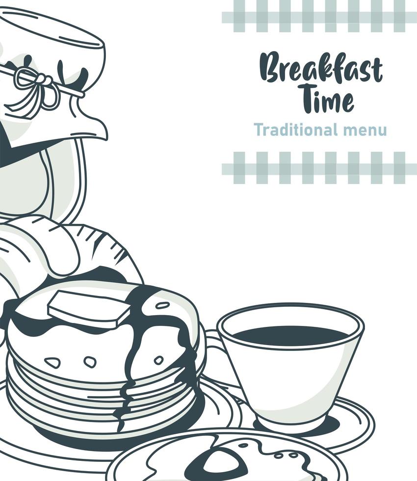 cartel de letras de la hora del desayuno con ingredientes establecidos vector