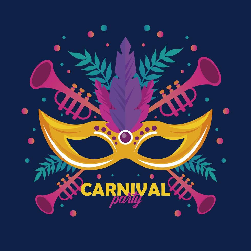 Celebración de la fiesta de carnaval de Mardi Gras con máscara y trompetas vector