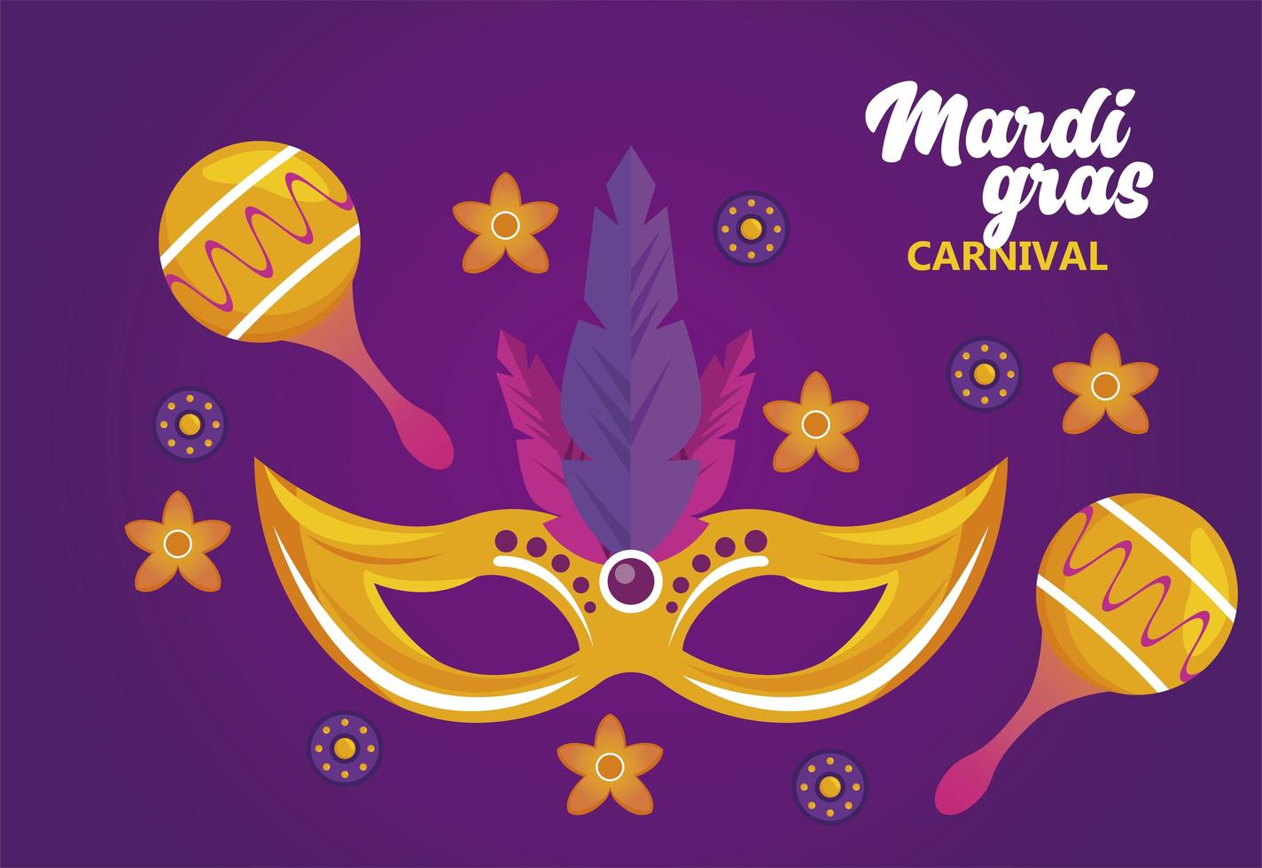 Celebración de la fiesta de carnaval de Mardi Gras con maracas y máscara vector