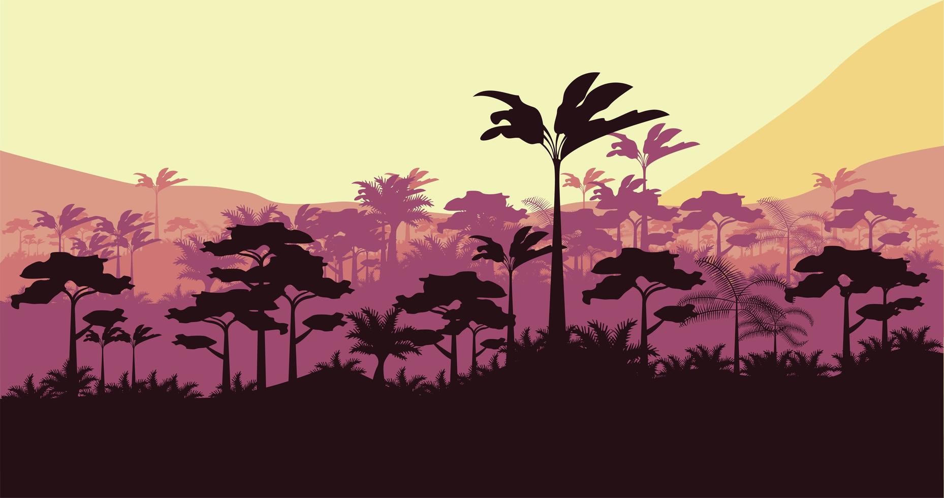 jungle wild nature sunset landscape scene vector