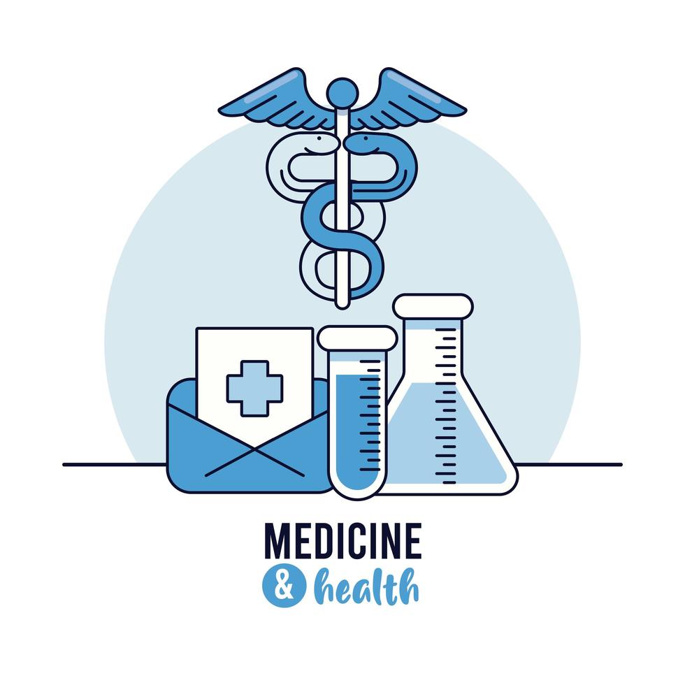 caduceus medical symbol with tube tests and envelope vector