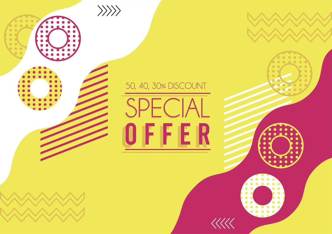 special offer lettering in yellow memphis background vector