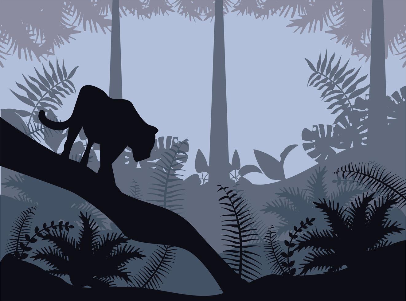 jungla salvaje naturaleza gris paisaje con escena de puma vector