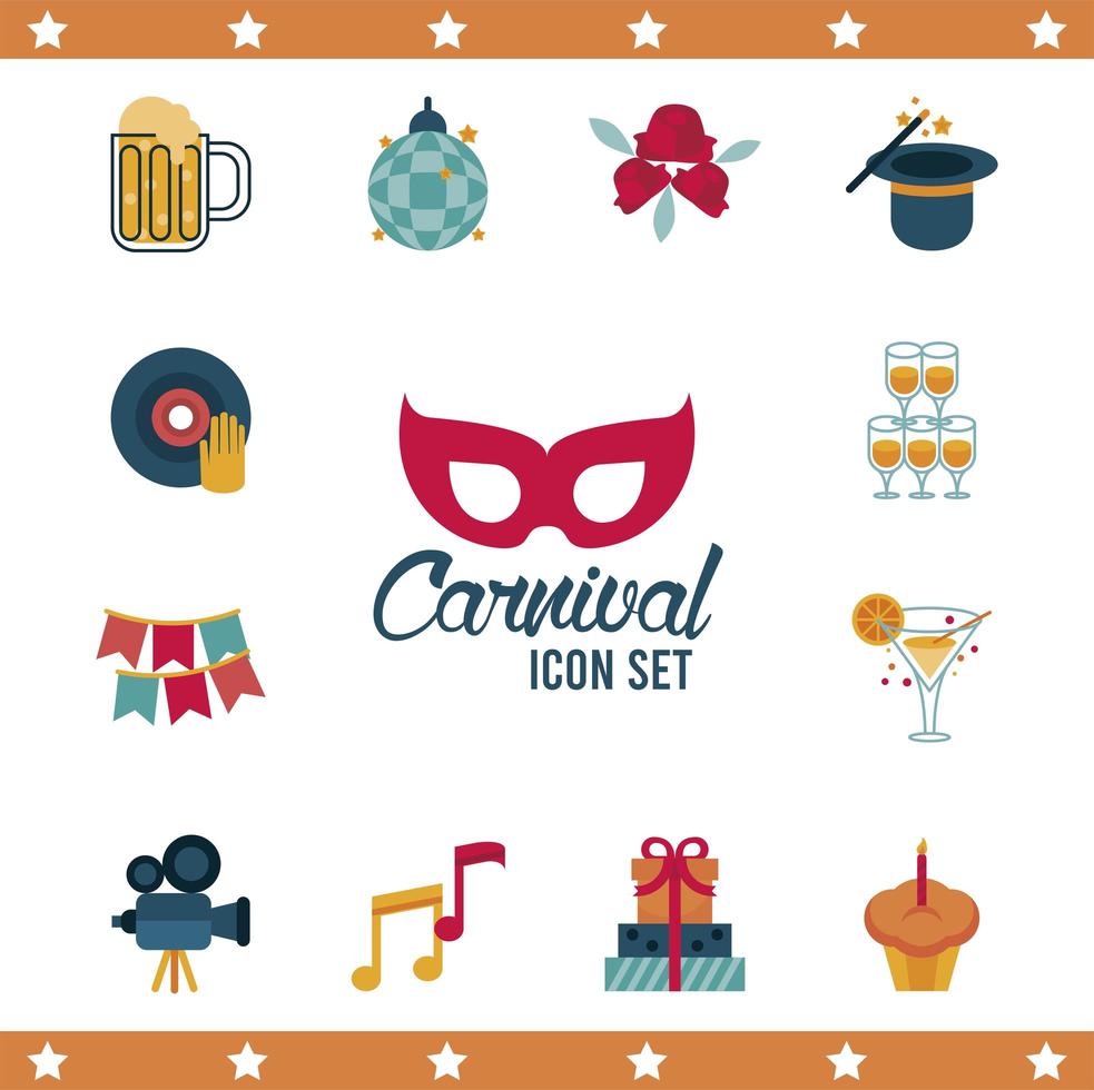mask with bundle of twelve party set icons vector