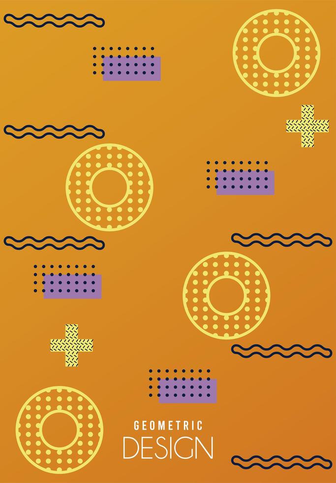 geometric design lettering in orange memphis background vector