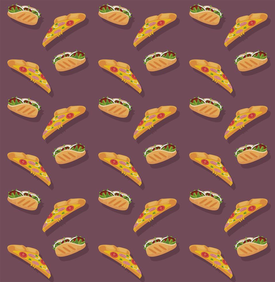 pizzas y burritos delicioso patrón de comida rápida vector
