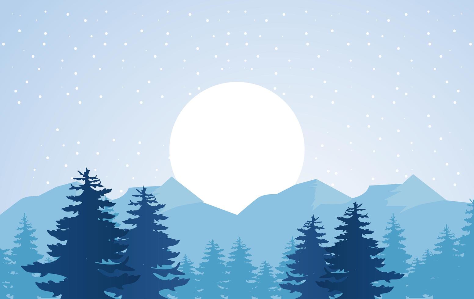 Escena de paisaje de invierno azul de belleza con sol y bosque vector